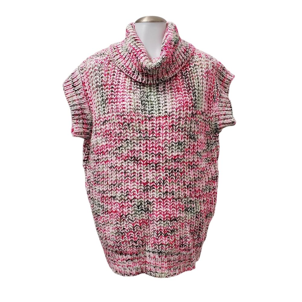 First Love Sweater Vest Womens Large Pink Cable Knit Cowl Neck Sleeveless